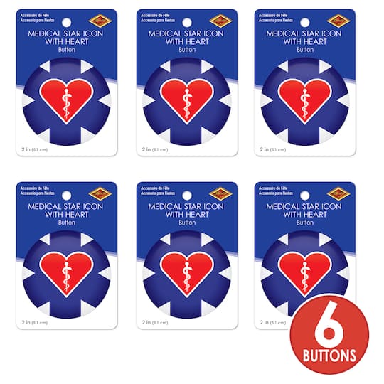 Beistle 2" Blue Medical Star Icon with Red Heart Buttons, 6ct.